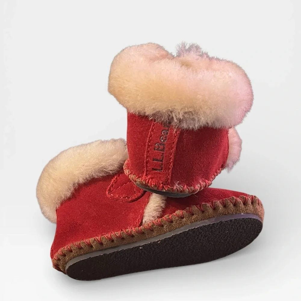 LL BEAN WICKED GOOD RED LAMB WOOL SUEDE WICKED GOOD SLIPPERS NWOT TODDLER 3-4